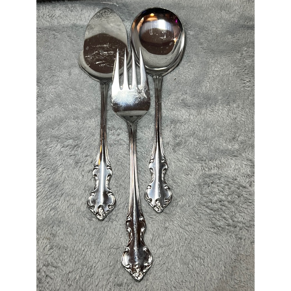 Eldan Japan Rococo Stainless Steel Serving‎ Utensils Set 3 Ornate Floral Vintage